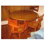 ROUND RANCH OAK TABLE AND CHAIRS