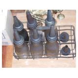 ANTIQUE OIL BOTTLES AND TRAY