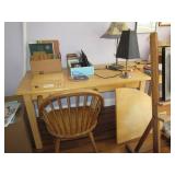 chair, table, lamps