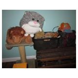 travel chest, stuff animals, raggedy ann, cat perch