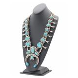 NATIVE AMERICAN STERLING SILVER & TURQUOISE SQUASH BLOSSOM
