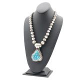 RANDY HOSKIE STERLING SILVER & TURQUOISE NUGGET NECKLACE