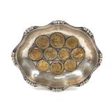 RARE! ANTIQUE GERMAN 800 SILVER DISH WITH (10) GOLD DUCAT COINS
