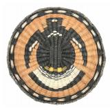 VINTAGE HOPI HAND WOVEN POLYCHROME THUNDERBIRD WICKER BASKET PLAQUE