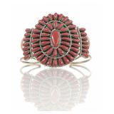 VINTAGE SIGNED "PB" STERLING SILVER PETIT POINT CORAL CLUSTER CUFF