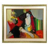 ORIGINAL ITZCHAK TARKAY SEATED LADY IN AN INTERIOR OIL ON CANVAS
