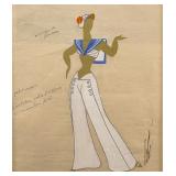 ORIGINAL ERTE "WOMAN WITH WHITE SLACKS" GOUACHE ON PAPER