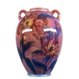 LARGE SARA SAX FOR ROOKWOOD POTTERY FLORAL VASE W BLACK OPAL GLAZE