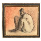 FRANCISCO ZUNIGA "MUJER SENTADAS" CONTE CRAYON & WATERCOLOR ON PAPER