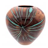 ERIC LIMA TURNED BLACK JACK OAK WOOD TURQUOISE INLAID BOWL