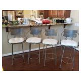 Four Heavy Metal Padded Bar Chairs