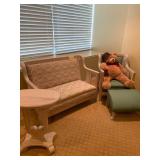 Bleached Solid Mahogany Settee Side Chair and End Table