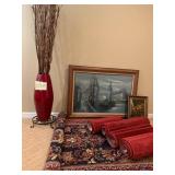 Navy Blue and Red Area Rug with Decor