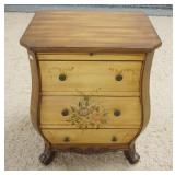 1019	PAINT DECORATED 3 DRAWER BOMBE CHEST W/PULL OUT SURFACE, 22 1/2 IN X 16 IN X 29 IN HIGH	75	150	