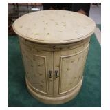1022	ROUND PAINT DECORATED 2 DOOR LAMP TABLE W/PULL OUT SURFACE, 26 IN X 28 IN HIGH	75	150	25	PLEASE