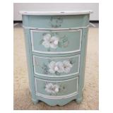 1023	PAINT DECORATED OVAL 3 DRAWER STAND, 19 IN  WIDE X 16 IN DEEP X 26 1/2 IN	75	150	25	PLEASE PAY 