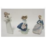 1031	LLADRO LOT-GIRL W/MANDOLIN, PRETTY PICKINGS, & GIRL WMOVING PEARL ON DRESS, TALLEST IS 8 1/2 IN