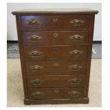 1052	SOLID OAK 6 DRAWER CHEST W/PANELED SIDES, 37 IN WIDE X 19 1/4 IN DEEP X 51 IN HIGH	75	150	50	PL