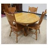 1055	CONTEMPORARY ROUND OAK TABLE W/4 PRESSED BACK OAK CHAIRS, 47 3/4 IN X 29 1/2 IN	150	300	75	PLEA