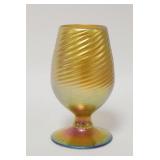 1082	LUNDBERG GOLD LUSTER GOBLET HAS A SWIRL RIBBED PATTERN & IS SIGNED LS 2-26-91 M 14. 5 3/4 IN H 
