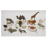 1105	GROUP OF 17 SMALL METAL ANIMALS. MANY ARE MARKED MADE IN ENGLAND. GIRAFFE IS 4 3/4 IN H 	70	150