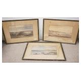 1213	THREE FRAMED EDWARD ARDEN WATERCOLORS. FRAMES & MATTES AS IS. ONE GLASS BROKEN ONE GLASS MISSIN