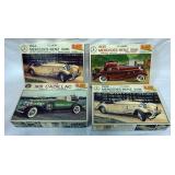 1023	LOT OF 4 JO HAN MODEL CAR KITS, MERCEDES, CADILLAC, KITS ARE POSSIBLY COMPLETE, NOT GUARENTEED	