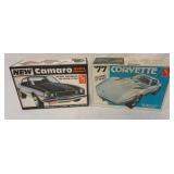 1042	LOT OF 2 AMT MODEL CAR KITS, CORVETTE & CAMARO, KITS ARE POSSIBLY COMPLETE, NOT GUARENTEED	50	1