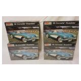 1043	LOT OF 4 PRO MODELER 58 CORVETTE ROADSTER CARS, 2 SEALED, KITS ARE POSSIBLY COMPLETE, NOT GUARE