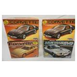 1045	LOT OF 4 MPC CAR MODEL KITS, MUSTANG, CORVETTE, KITS ARE POSSIBLY COMPLETE, NOT GUARENTEED	50	1
