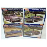 1074	LOT OF 4 MONOGRAM MODEL CAR KITS, CHEVY IMPALA, CADILAC ELDORADO, 2 SEALED. KITS ARE POSSIBLY C