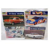 1147	REVELL AND MONOGRAM LOT OF 4 MODEL CAR KITS, 2 SEALED. KITS ARE POSSIBLY COMPLETE, NOT GUARANTE