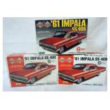 1150	LOT OF 3 LINDBERG MODEL CAR KITS, 61 IMPALA. KITS ARE POSSIBLY COMPLETE, NOT GUARANTEED	50	100	