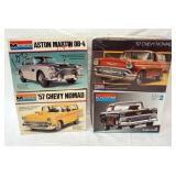 1181	LOT OF 4 MONOGRAM CAR KITS INCLUDING 56 CHEVY CUSTOM, TWO 57 NOMAD & ASTON MARTON B4, KITS ARE 