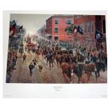 1059	MORT KUNSTLER LIMITED ED PRINT  SIGNED , *IRON HORSES, MEN OF STEEL*. 23 1/2 IN X 29  IN OVERAL