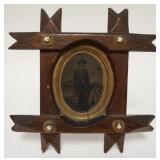 1126	IMAGE OF CIVIL WAR SOLDIER WITH HAND COLORED AMERICAN FLAG WITH 36 STARS, 9 IN X 8 1/4 IN OVERA