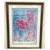 1028	LARGE MARC CHAGALL *RED BOUQUETS* LIMITED EDITION IN FRAME WITH CERTIFICATE 30 IN X 40 IN	100	2