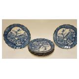 1065	SET OF 6 LARGE BLUE TRANSFER PLATES DECORATED W/BIRD & FLOWERS, 12 1/4 IN, UNMARKED	70	150	25	P