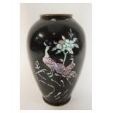 1099	BRASS BLACK LACQUER VASE W/MOTHER OF PEARL INLAID PEACOCK, 8 IN HIGH	50	100	25	PLEASE PAY ATTEN