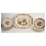 1113	JOHNSON BROTHERS WOODLAND WILD TURKEYS BROWN MULTI COLOR WINDSOR WARE TURKEY PLATTER W/ 12 10 3