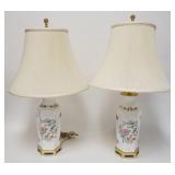 1119	PAIR OF ASIAN STYLE DECORATED POTTERY TABLE LAMPS ON BRASS BASES MARKED CRESCENT. 29 IN H 	75	1