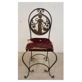 1155	FANCY WROUGHT IRON CHAIR W/ CAST BRASS INSET OF A LADY & SWAN 16 1/4 IN W 36 IN H	100	200	25	PL