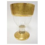 1170	LARGE GLASS CHALICE W/PATTERNED GOLD TRIM, HAS POLISHED BASE & PONTIL, 9 5/8 IN HIGH, 6 3/4 IN 