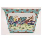 1171	HAND PAINTED ASIAN PLANTER W/CHILDREN PLAYING, HAS 4 DIFFERENT SCENES, 9 IN X 6 1/4 IN X 6 3/4 