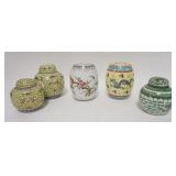 1176	GROUP OF 5 COVERED DECORATIVE ASIAN JARS, TALLEST IS 6 1/4 IN HIGH	50	100	25	PLEASE PAY ATTENTI