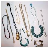 1278	OT OF COSTUME JEWELRY INCLUDING 2 COLLAR NECKLACES, COIN CHARM BRACELET, BELT CHOKER, PEARLS AN