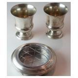 1281	STERLING SILVER ASHTRAY AND 2 PEDESTAL CUPS. APPROXIMATE WEIGHT WITHOUT ASHTRAY INSERT	75	150	5