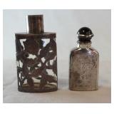 1003	2 STERLING SILVER OVERLAY PERFUME BOTTLES, 1 MARKED MEXICO WITH STERLING LID, 1 MARKED WELLS ST