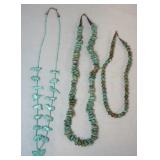 1005	3 TURQUOISE BEADED NECKLACES, 2 WITH MARKED STERLING CLASPS, 1 WITH HORSE FIGURAL BEADS