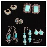 1016	6 PAIRS STERLING SILVER AND TURQUOISE EARRINGS, TOTAL APPROXIMATE WEIGHT INCLUDING STONE 1.741 